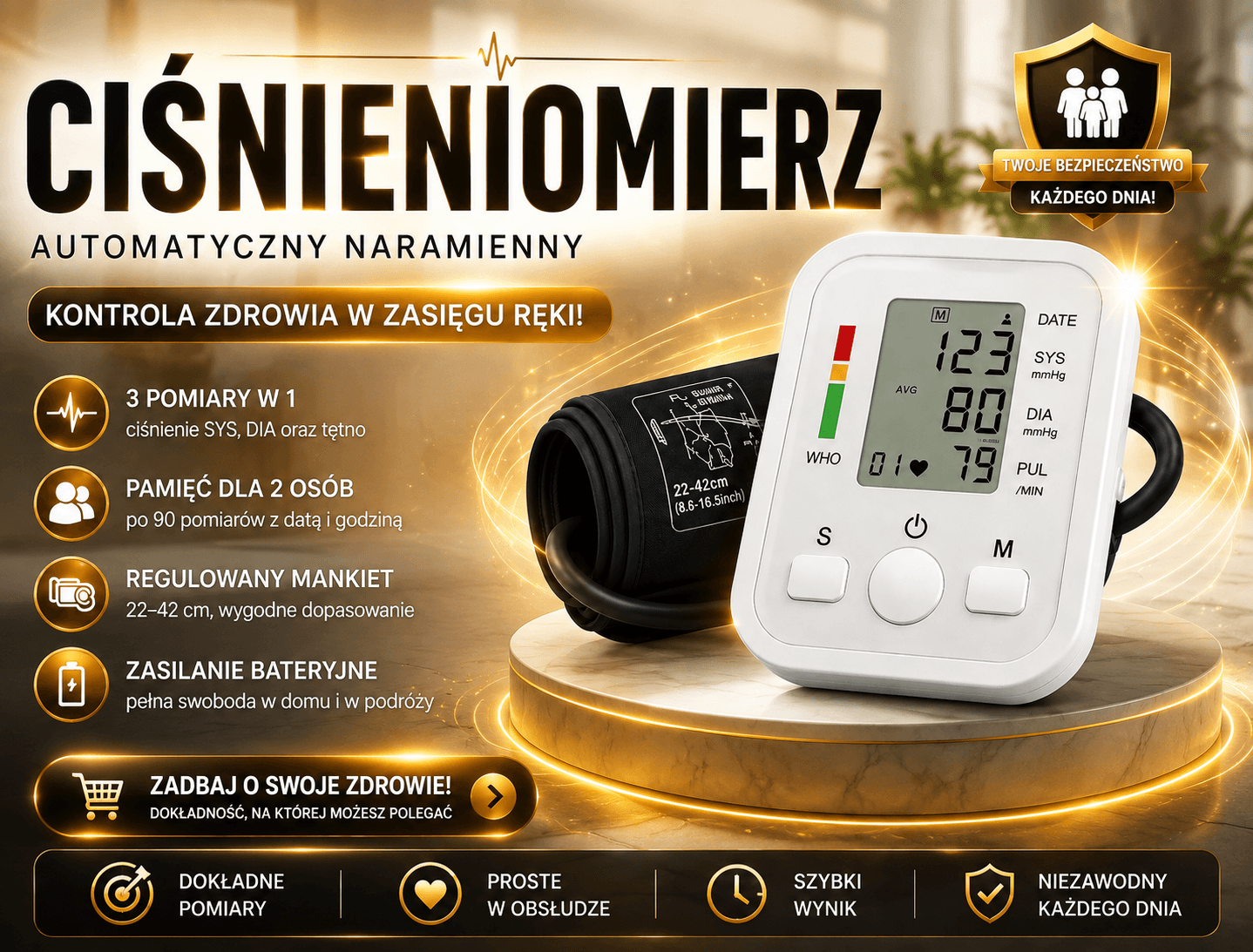 Spokojne Serce PRO-Ciśnieniomierz  Naramienny AUTOMATYCZNY CYFROWY