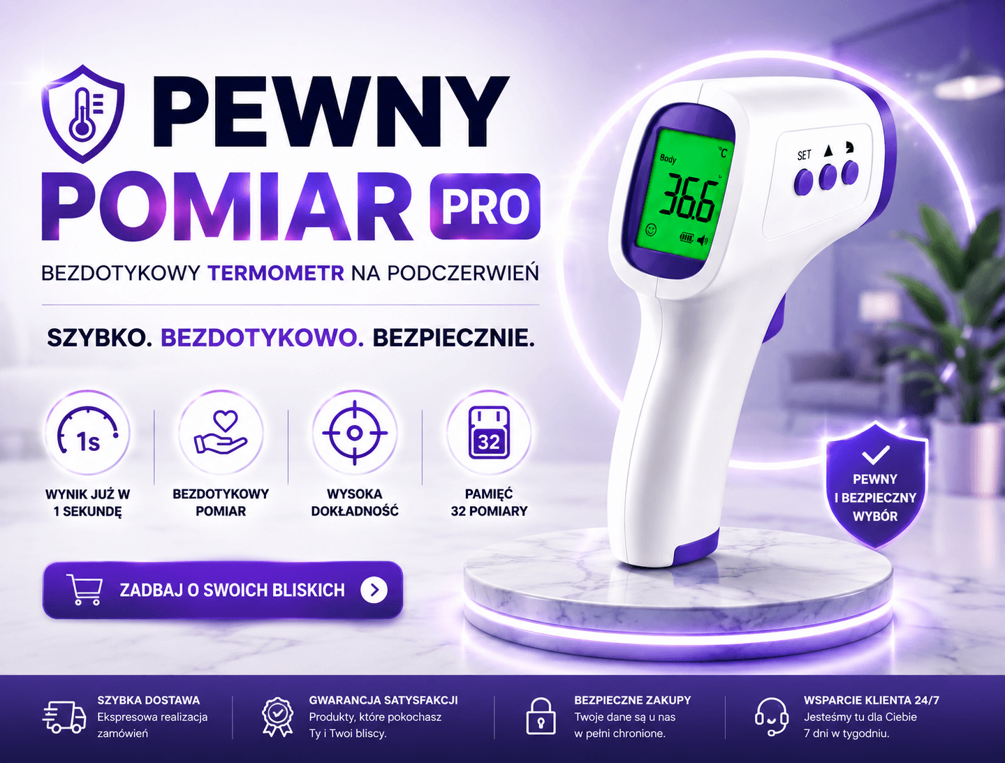 Pewny Pomiar PRO-Bezdotykowy termometr na podczerwień 